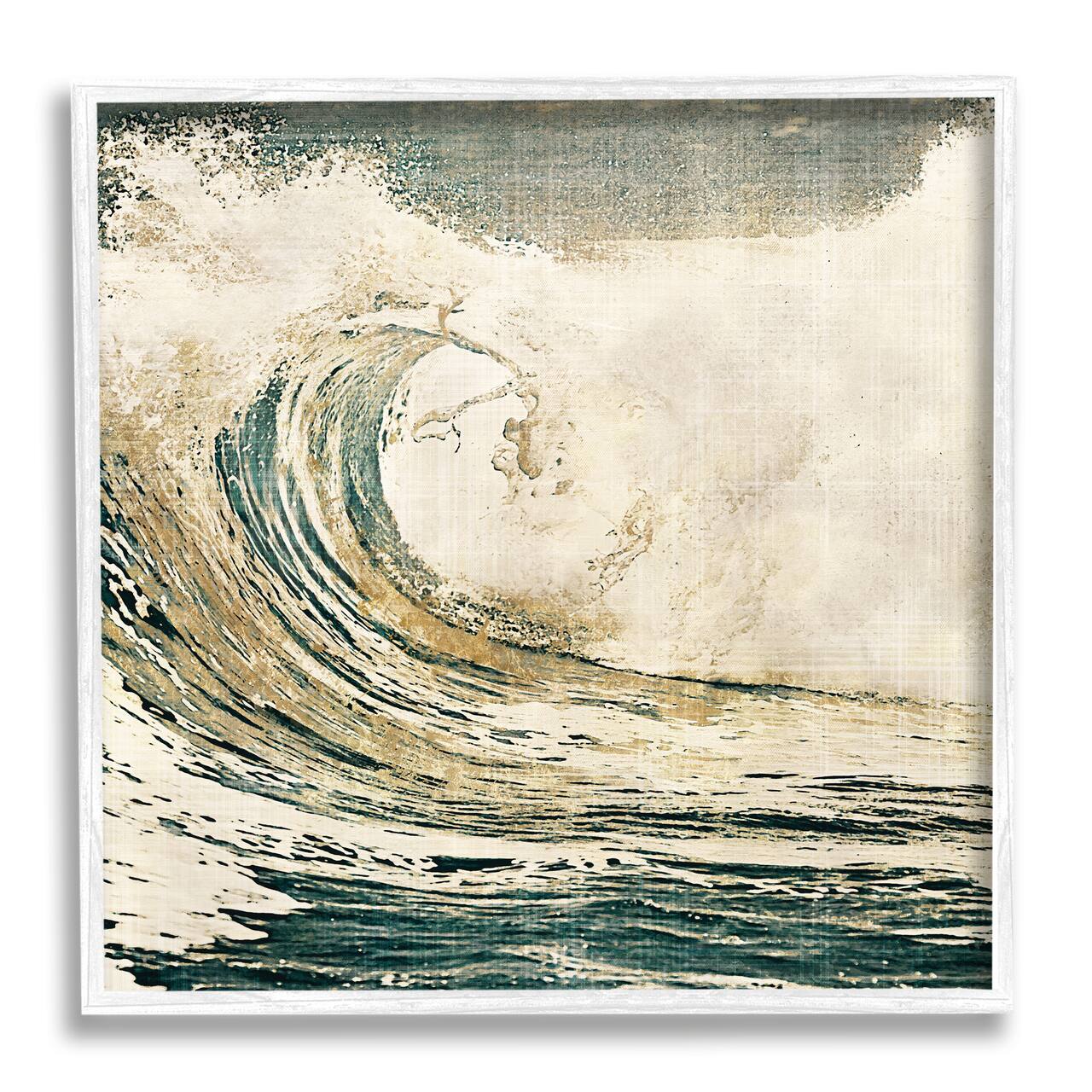 Stupell Industries Vintage Tidal Wave White Crest Nautical Water in White Frame Wall Art